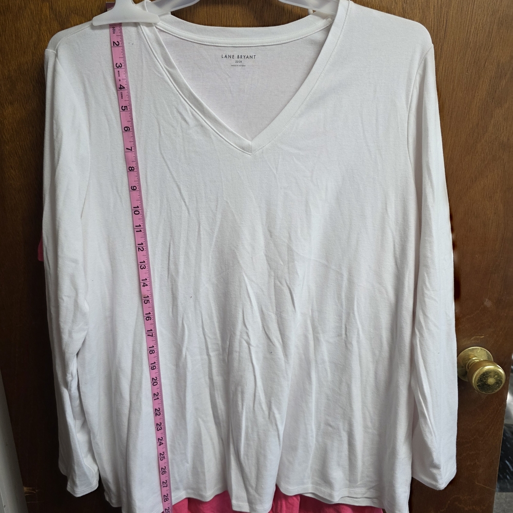 Lane Bryant White V-Neck Long Sleeve Top